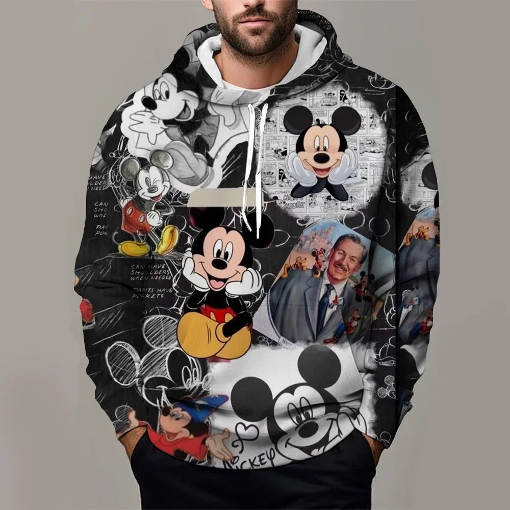 Disney Men's Hoodie MINISO Boys Girls Pullover 3D Printed Mickey Mouse Hoodie Casual Men's Hoodie Oversized Men's Clothing 6