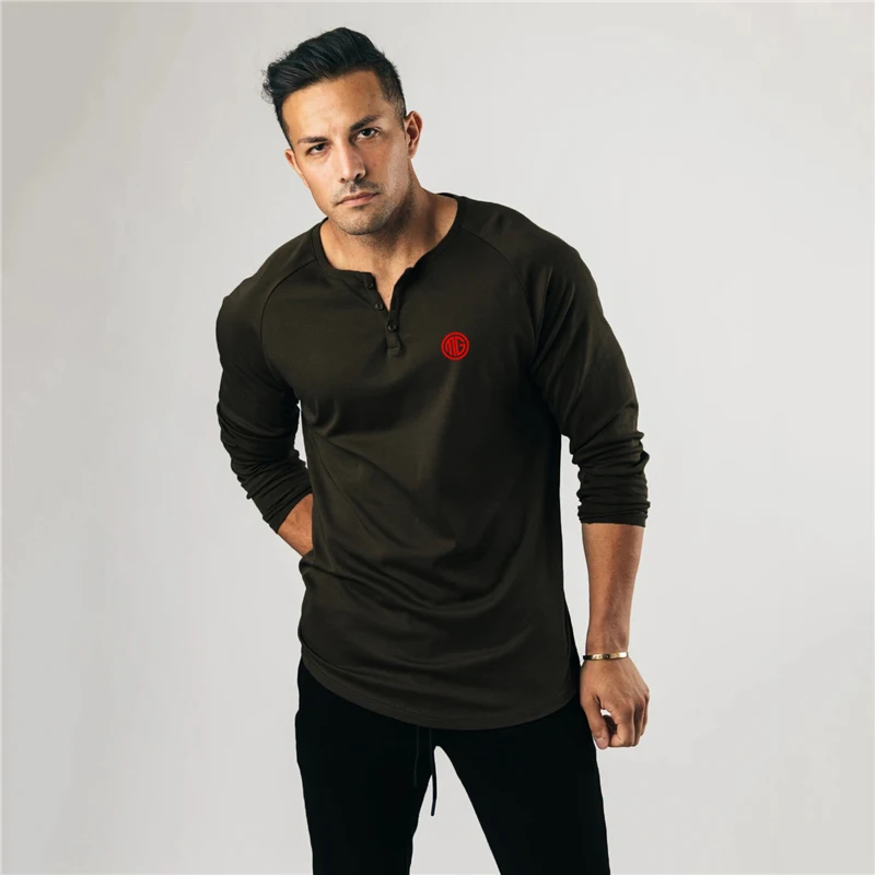 

Black Slim Fitting T-shirt Top Simple Casual American Tough Guy Fitness Long Sleeve