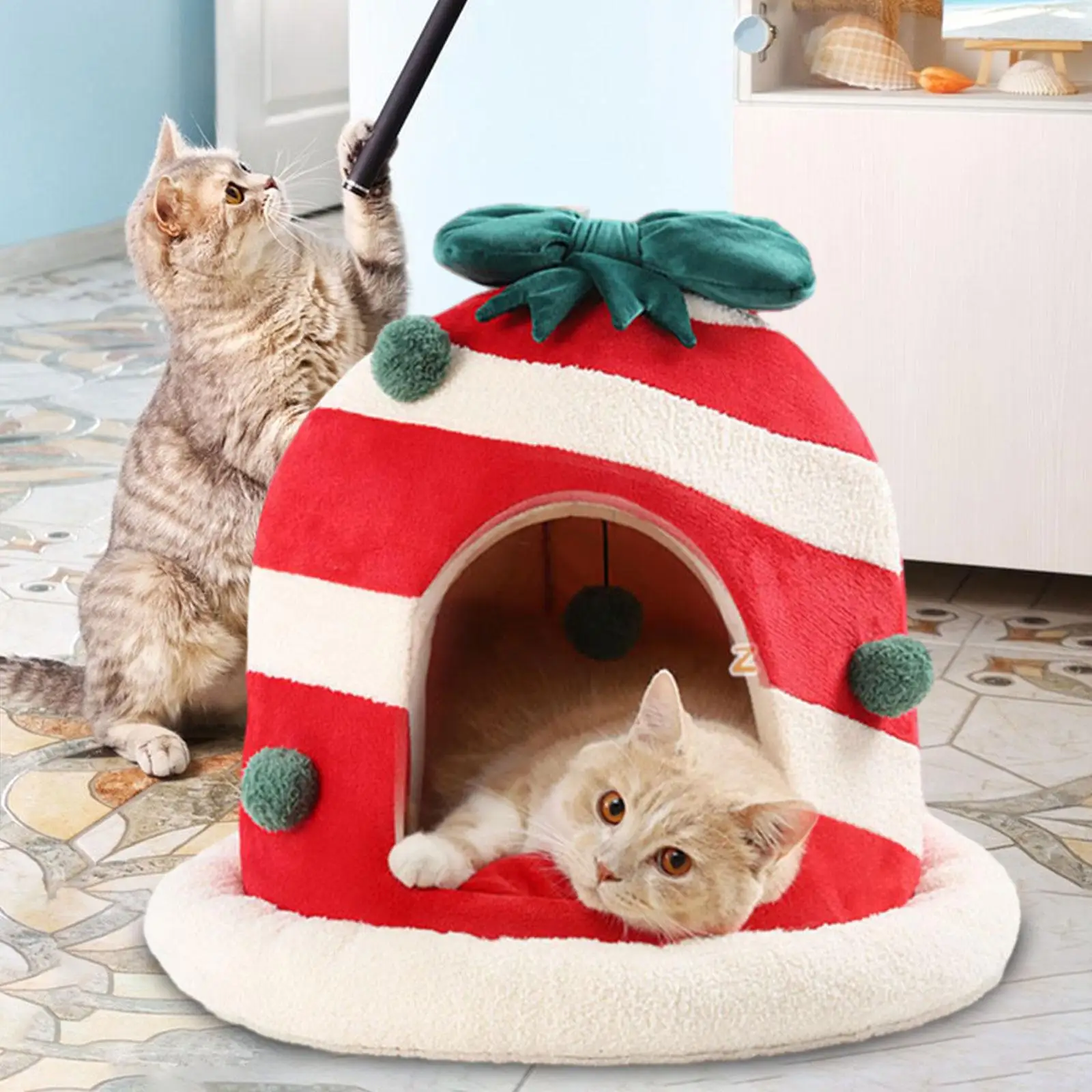 Christmas Cat House Cute Winter Condo Holiday Soft Antiscivolo Cat Beds Cat Nest Pet Cave Beds Per Puppy Cat Kitty Small Dog