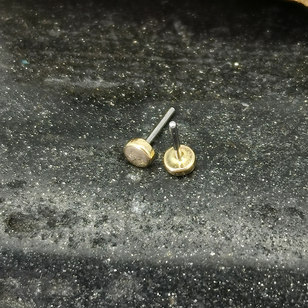 Calendo 14K Karat Fine Solid Gold Threadless Push-in Flat Round Disc Piercing Tops