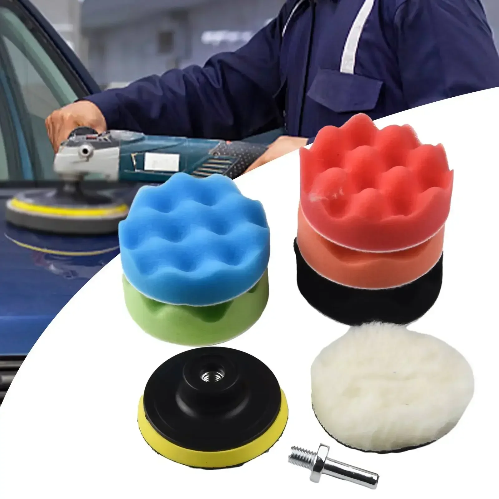 3 Inch Car Polishing Pad Kit - 16 Foam Pads & 2 Wool Pads With Backing Plate For Drill Buffing
