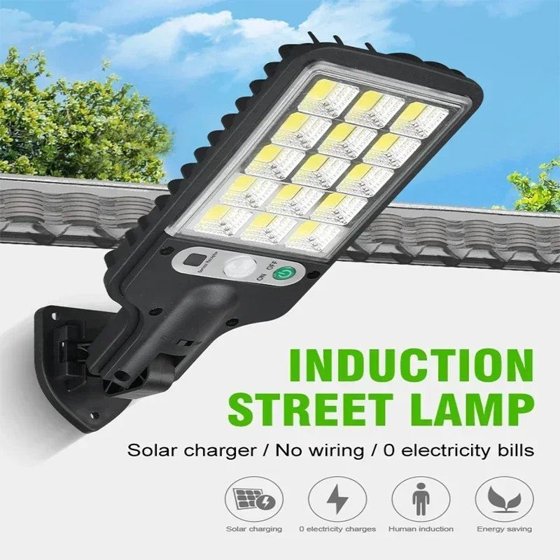 Solar-Powered Outdoor Street Light with Motion Sensor and Remote Control - Adjustable Dusk-to-Dawn Flood Lighting, 6500K
