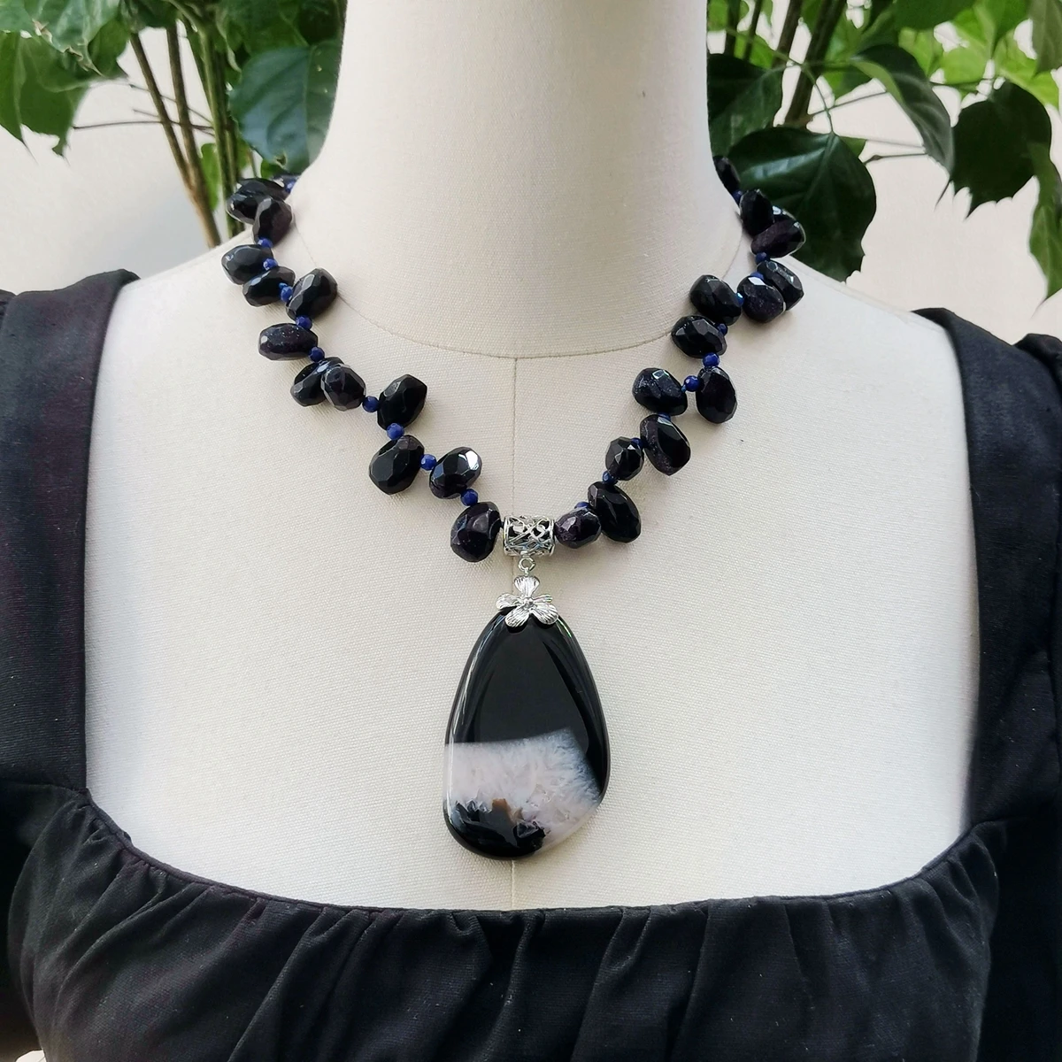 

Lii Ji Синий Песок камень агат кулон 50 см женское ожерелье со склада распродажа ювелирных изделий подарок