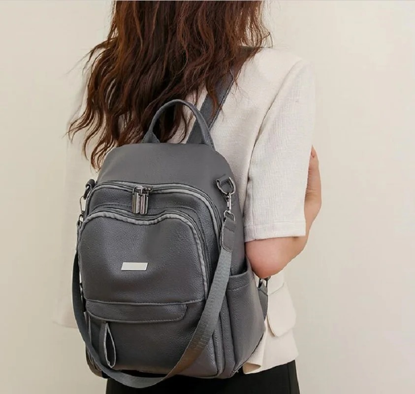 Hot Sale Women Korean Designer High Quality Soft Leather Backpack Fashion Large Capacity Travel Shoulder Bags School Bag Totes