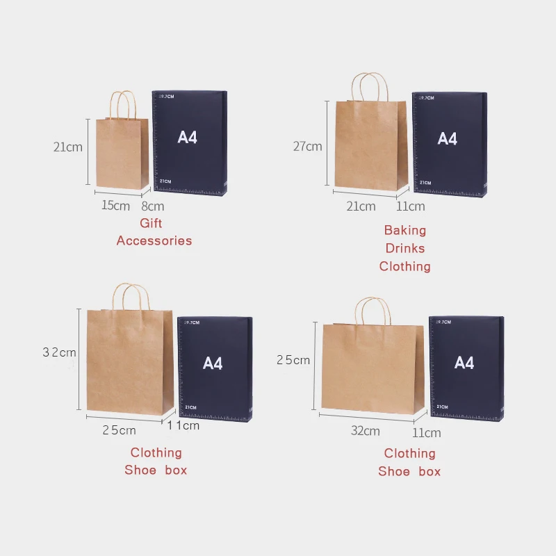 10pcs Kraft Paper Bag With Handles Dark Green Gift New Year