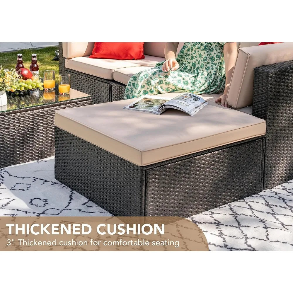 5 Pieces Patio Furniture Sets All Weather Outdoor Sectional Patio Sofa Manual Weaving Wicker Rattan Patio Seating Sofas 3
