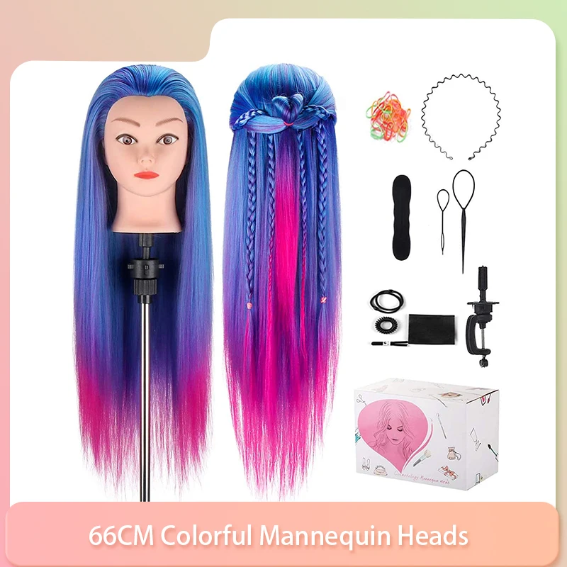 

28‘’ Professional Hair Doll Head For Hairstyle Training Head Kit 100% Synthetic Fiber Practice Cutting Mannequin Head Braiding