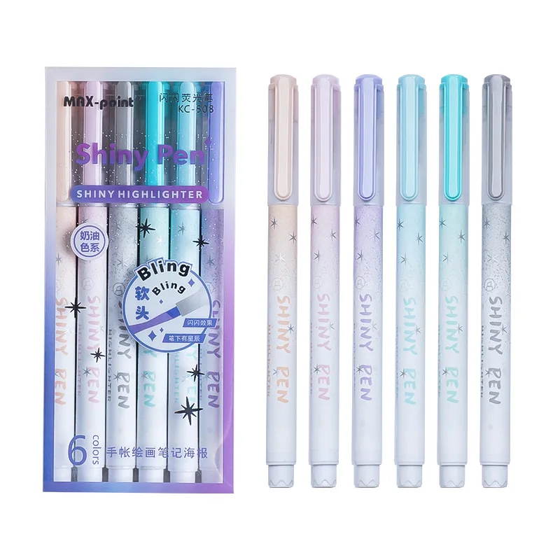 Vibrant Glitter Fluorescent Marker Set
