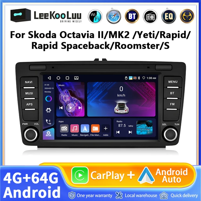 4 + 64G 8 pouces sans fil Carplay Android Auto pour Skoda Octavia 2 A5 2004-2013 autoradio CarPlay GPS Navigation WIFI RDS stéréo 1