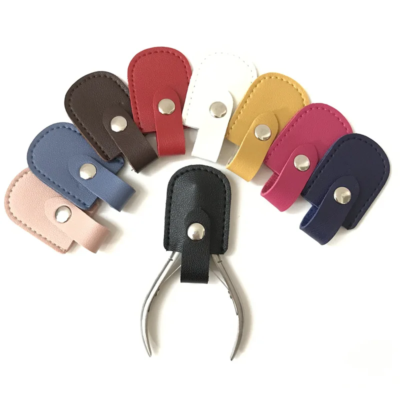 New Small Exquisite Sewing 9 Solid Colors Option Hasp Style Cuticle Nipper Tool Protection PU Leather Bags Scissor Cover Cases