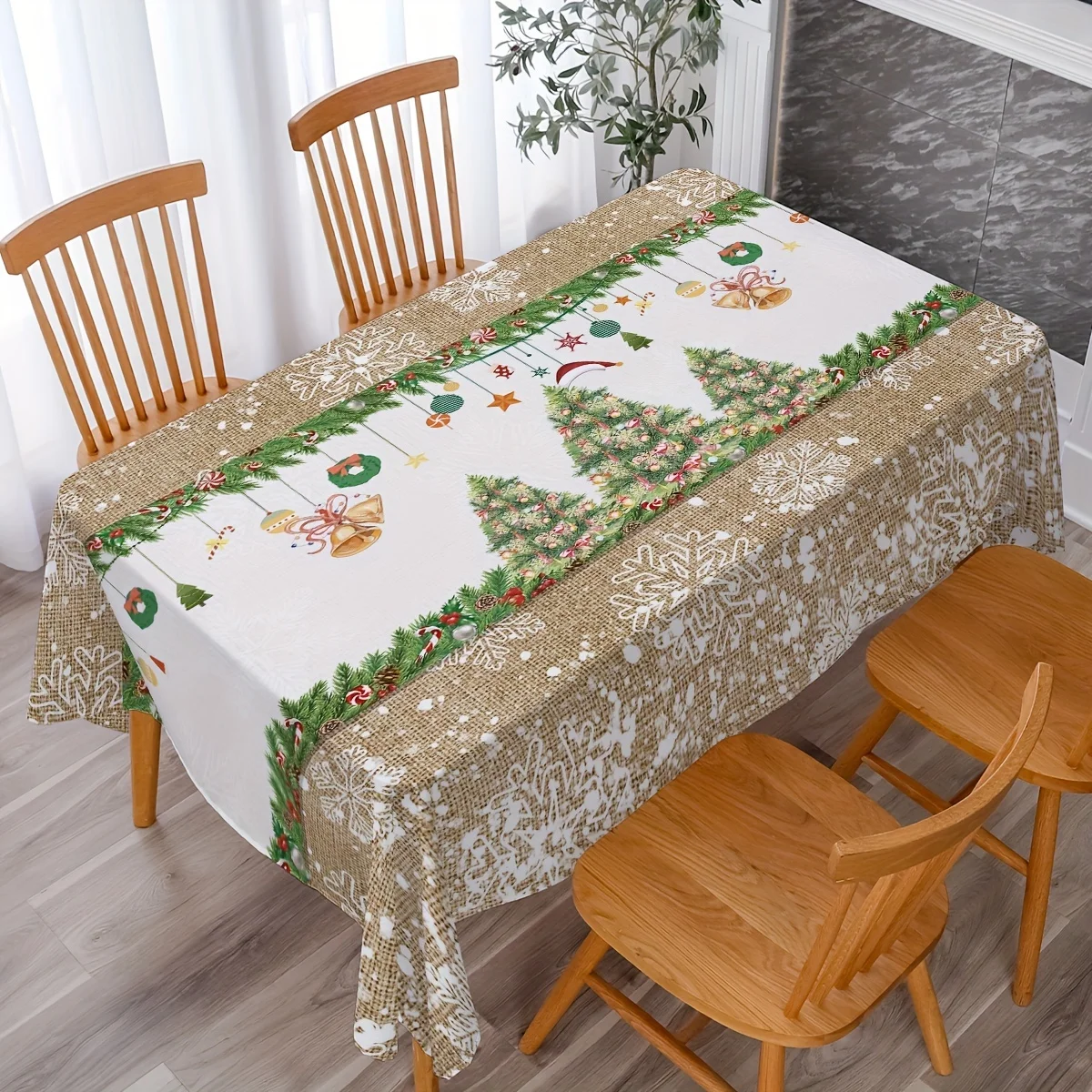 

Merry Christmas Polyester Tablecloth Christmas Tree Snowflake Pattern Table Cover Holiday Desktop Decoration Fabric Home Decor