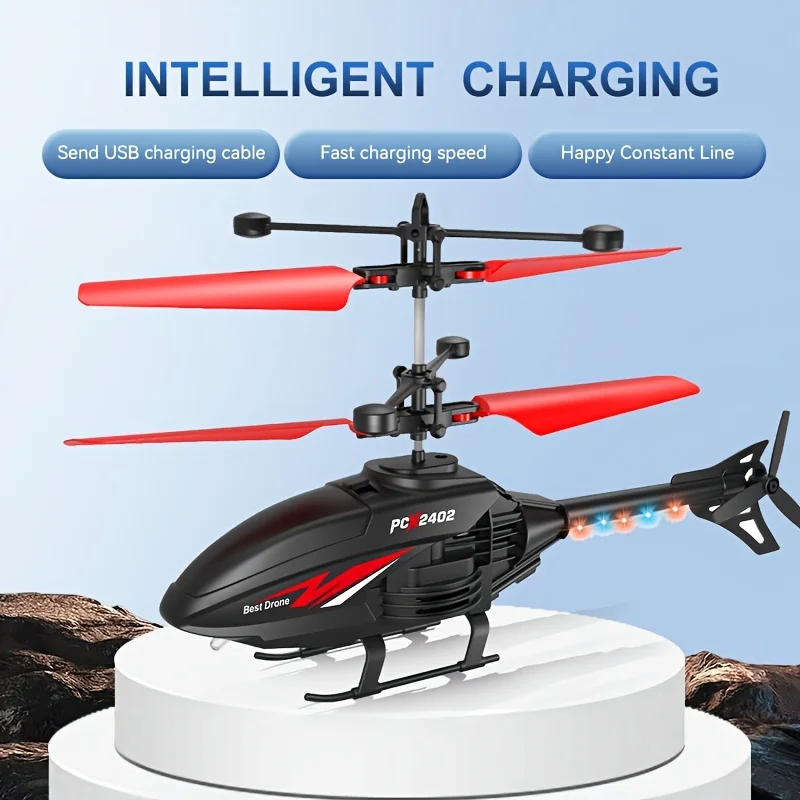 2채널 제스처 컨트롤 서스펜션 헬리콥터 RC 원격 유도 항공기 충전식 LED 조명 어린이 장난감 (남아용)