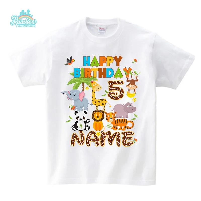 

Zoo Animal Birthday Tshirt Family Matching Clothes Kids Boy Shirt 2-9year Party Girl TShirt Clothing Children Outfit Custom Name