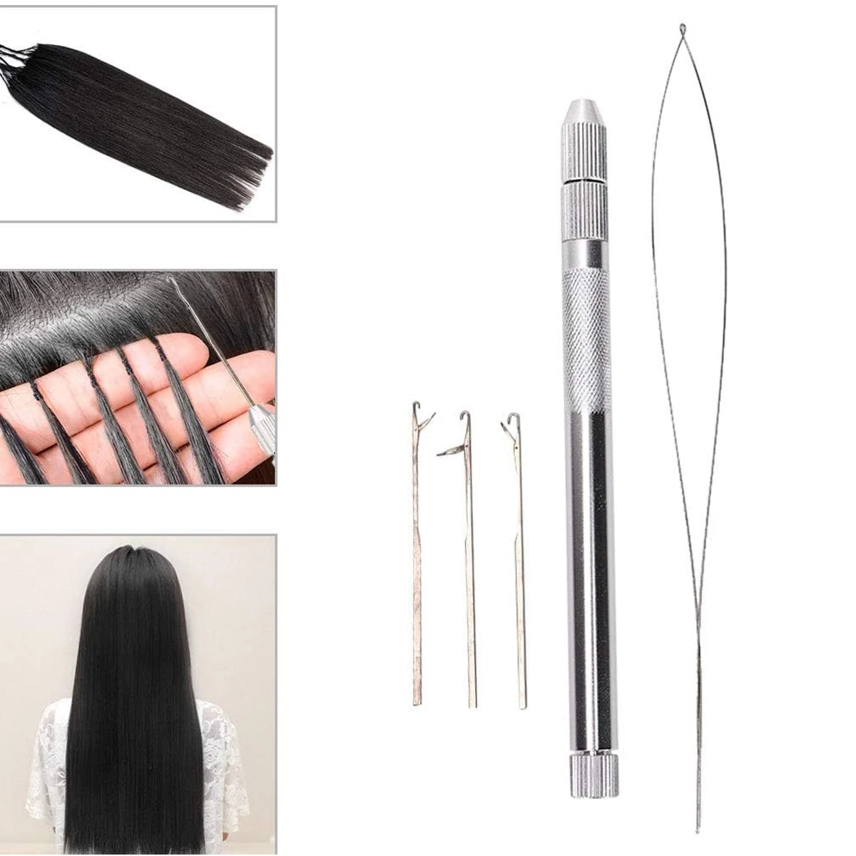Wig Making Tools Alloy Hook Needle Ventilation Needles Micro Ring Hair Crochet Needles 3 Hook + 1 Loop 1 Kit For Lace Wigs crochet hooks,hair extensions tool,wig making t pins,lace wig needles