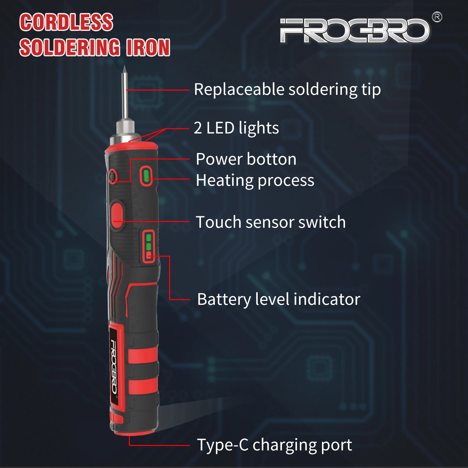 FrogBro Cordless Soldering Iron Kit Upgraded 11W Rechargeable Soldering Pen Professional Portable Wirless Repair Welding Tool 3