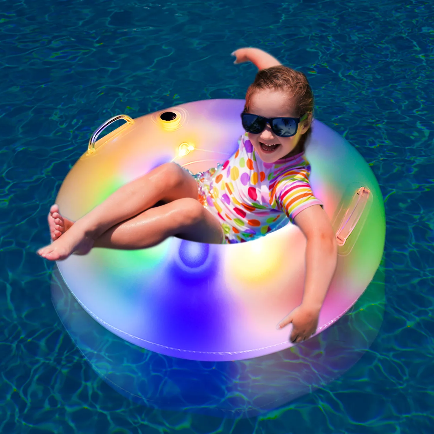 Inflatable Pool Floats, Led Pool Floats Adult Kids,transparent