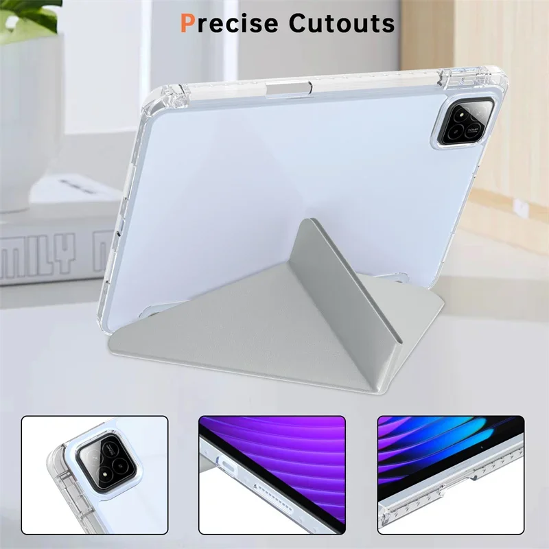 Acrylic Clear Back Stand Smart Tablet Cover with Pencil Holder, Fits 11.2 Devices