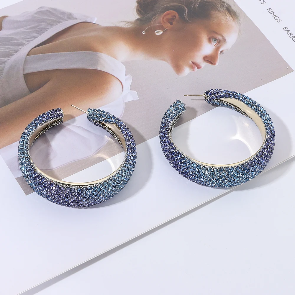 Exaggerate Shiny Rhinestones Big Hoop Earrings Jewelry Accessories Geometric Round Crystal Earrings Unique Jewelry Gifts