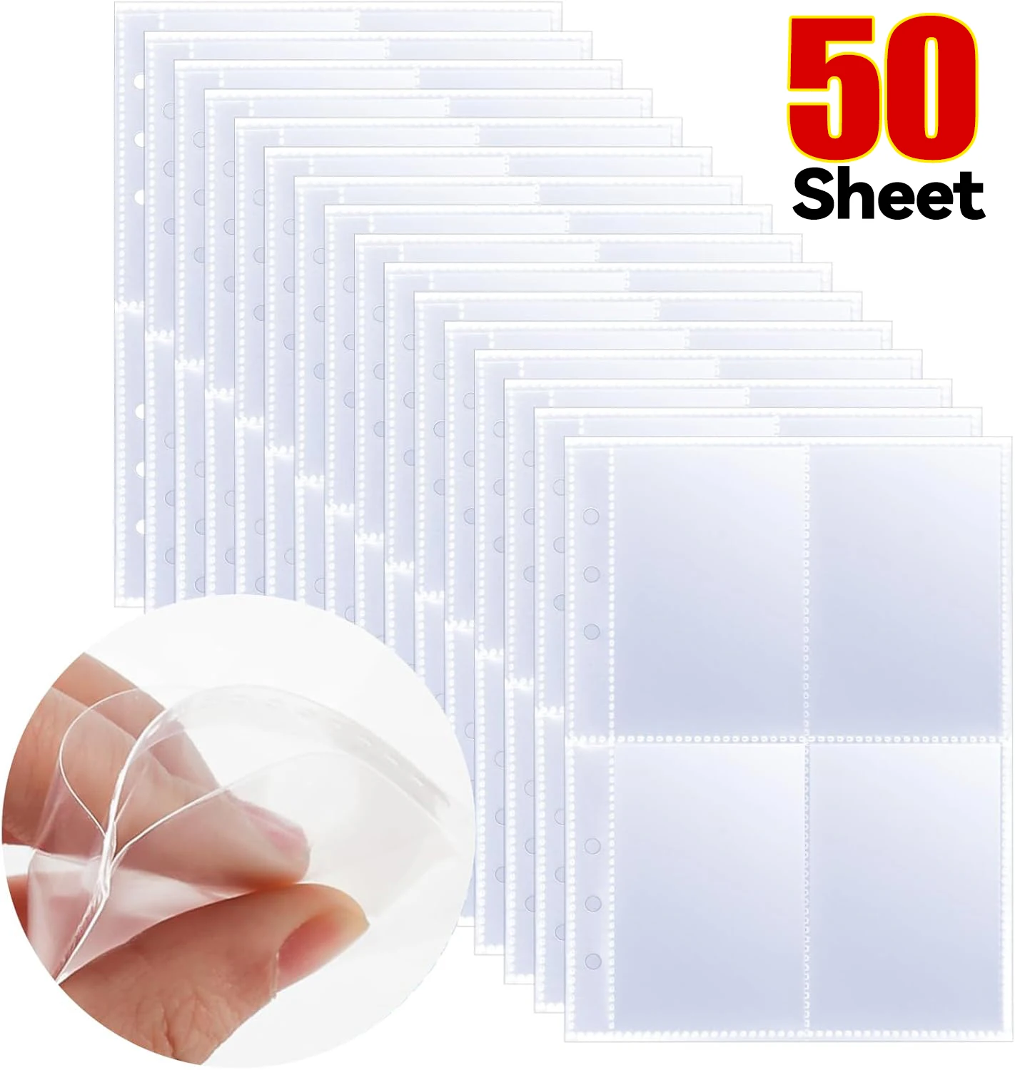 A5 Size 4 Pocket Trading Gaming Card Sleeves Double Side Storage Album Binder Pages Card Collection Holders 3/6 Ring Binders