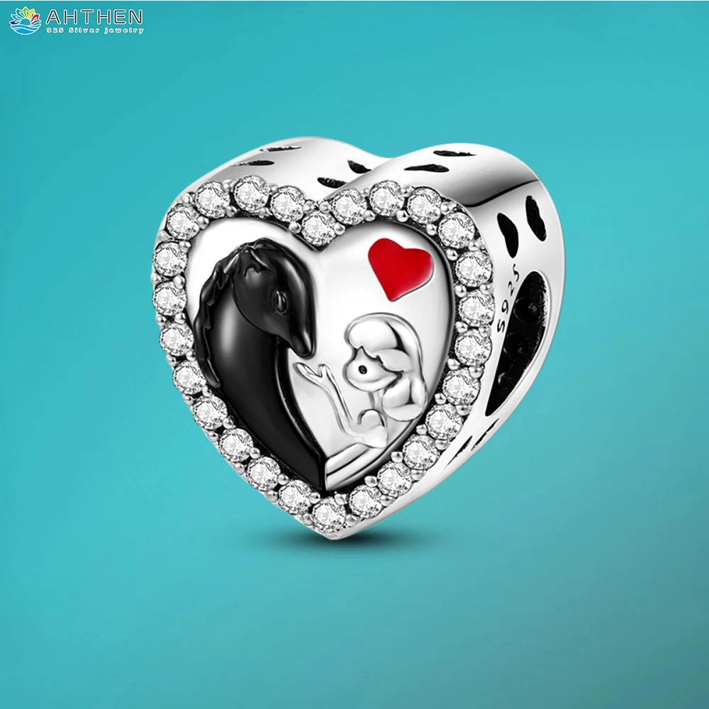 

Ahthen 925 Sterling Silver Beads Horse and Girl Heart Charm fit Original Pandora Bracelets or Necklaces for Women Jewelry Making