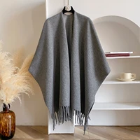 Winter Women Poncho Warm Shawl Double Sided Designer Thickening Blanket Luxury Scarf Female Cloak Cashmere Pashmina Cape Stole - Image 3