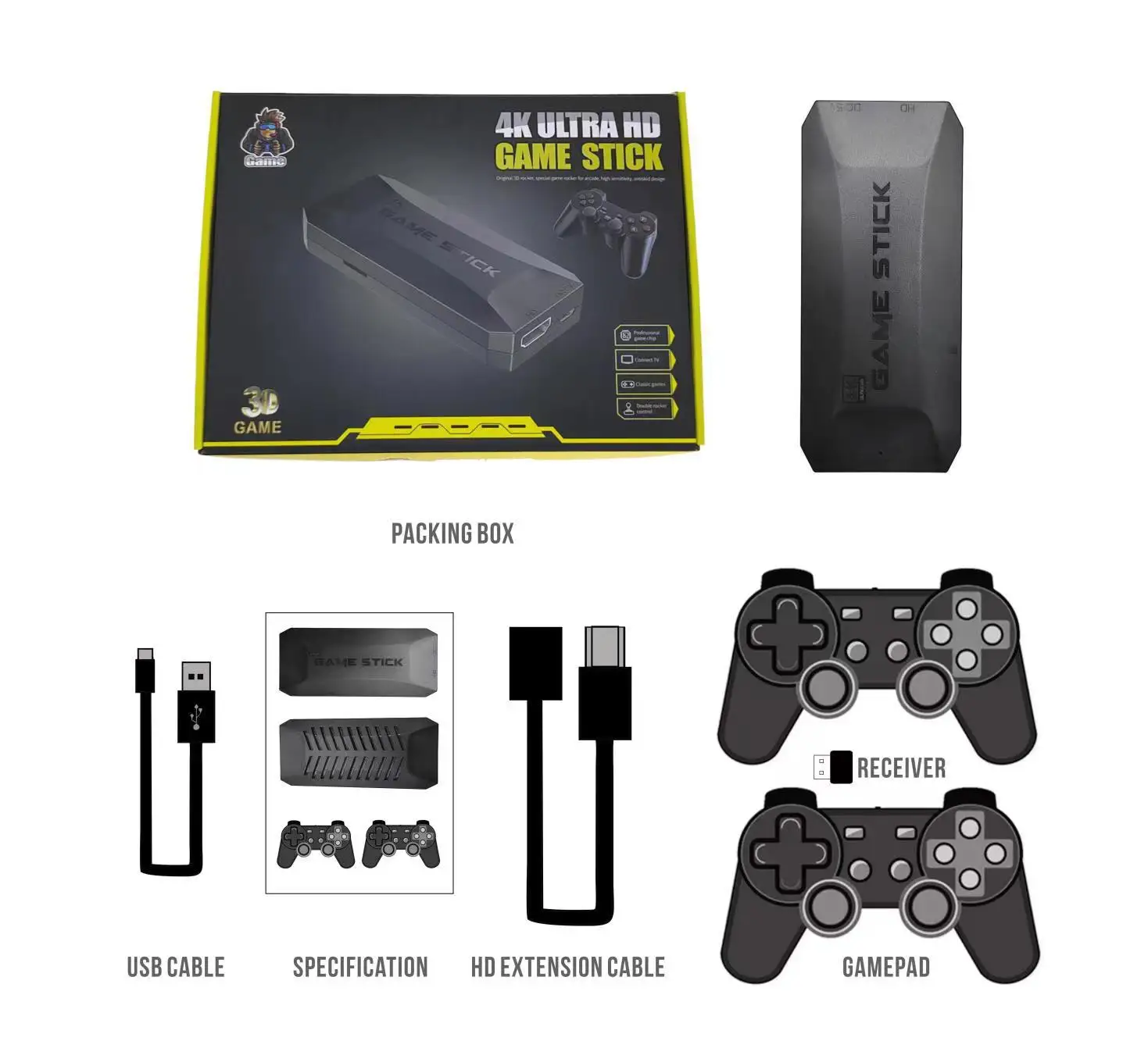 

M16 Game Console Wireless TV Gaming Box With Double Controller Handle 3D 4K High-definition 64G/128G Media Player Game Stick