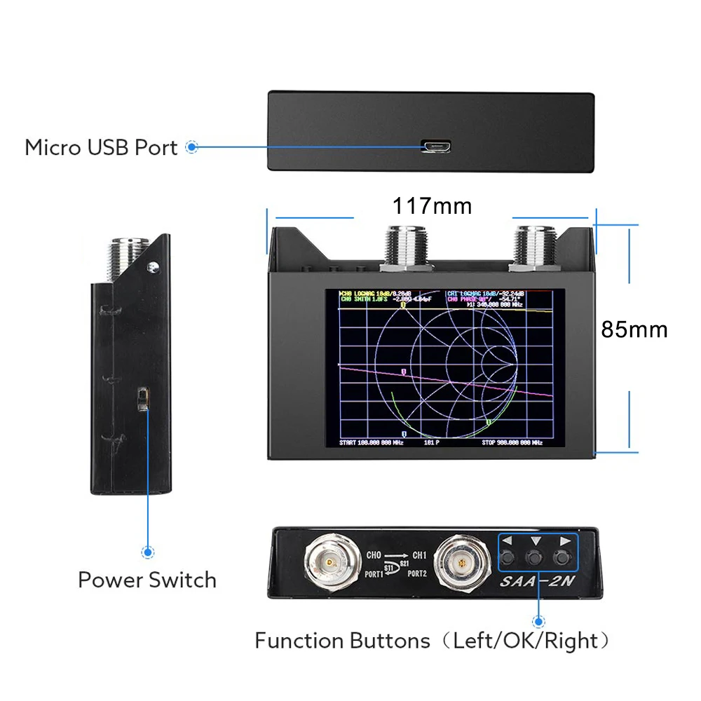 4 Inch Display 3G Vector Network Analyzer SAA-2N NanoVNA V2 Antenna Analyzer Shortwave HF VHF UHF Vector Network Analyzer Retail