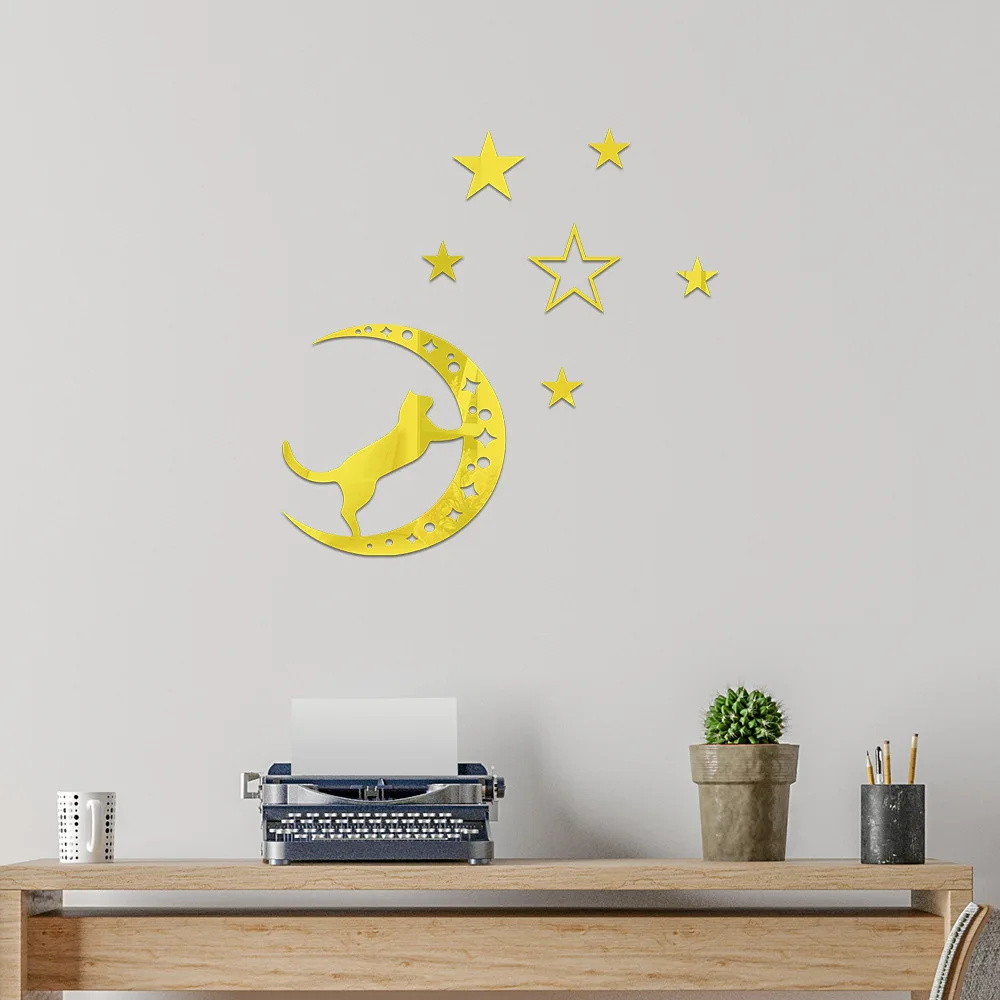 Cat moon stars acrylic self-adhesive wall paste for sofa background bedroom bed home room decoration