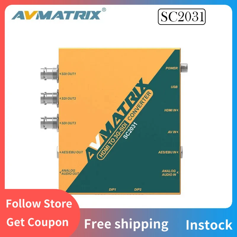 

AVMATRIX SC2031 Scaling Converter HDMI to 3G-SDI Triple Parallel SDI Outputs Audio Embedding With DIP Switches Control