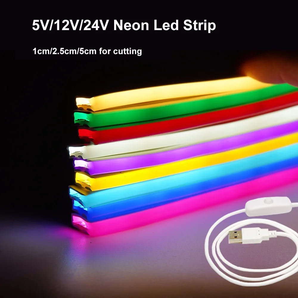 Dc 5V 6Mm Neon Led Strip Licht Voor Verlichting Diy Borden En Patronen Ip67 Waterdicht Buitengebruik Decoratie Flexibele Neon Led Tape.