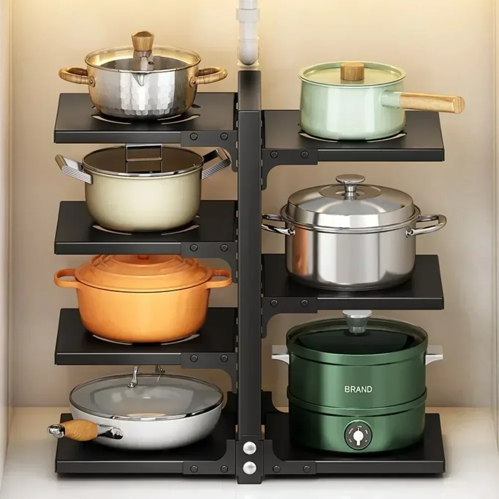 Kitchen Pot Holder Multi-Layer Frying Pan Rice Cooker Storage Rack Seasoning Bottle Debris Organizer Under Sink Pot Dish Rack