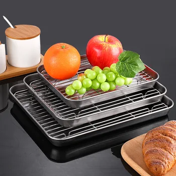 Stainless Steel Baking Pan Tray With Wire Rack Cake Baking BBQ Pan Tray Plate Brownie Rack kitchen Cooking Roast Grill Tool Oven