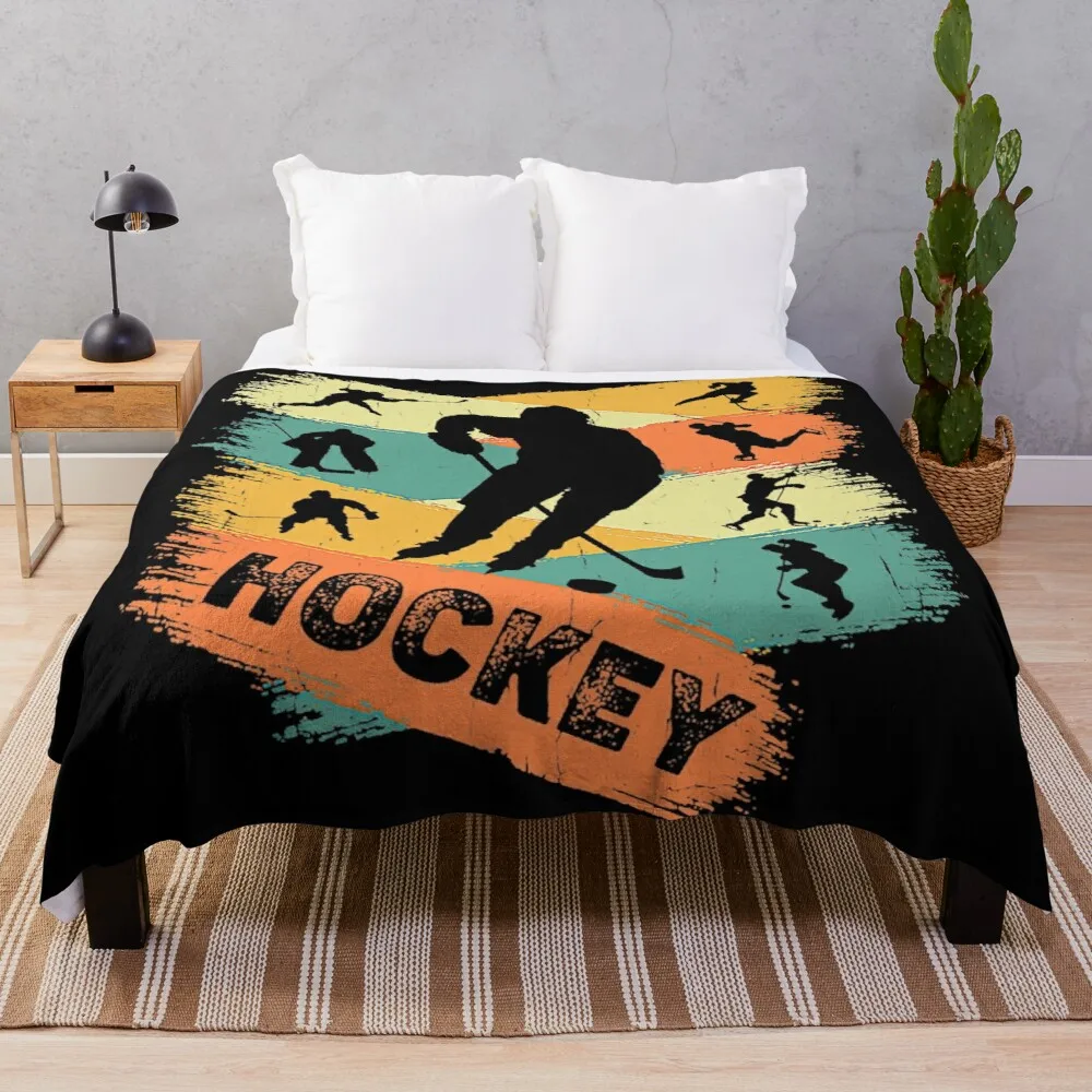 

Retro Hockey Player T-Shirt Throw Blanket Decorative Blanket
