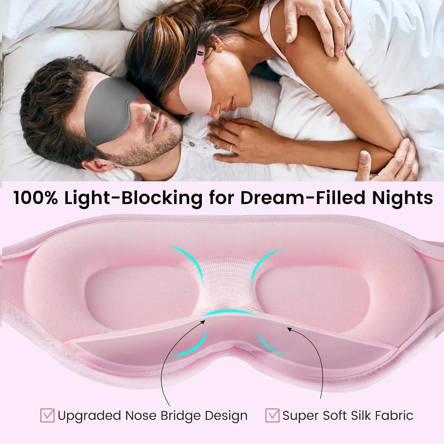 Ultra Comfort 3D Contoured Sleep Mask - 100% Light Blocking & Pressure-Free Eye Cover