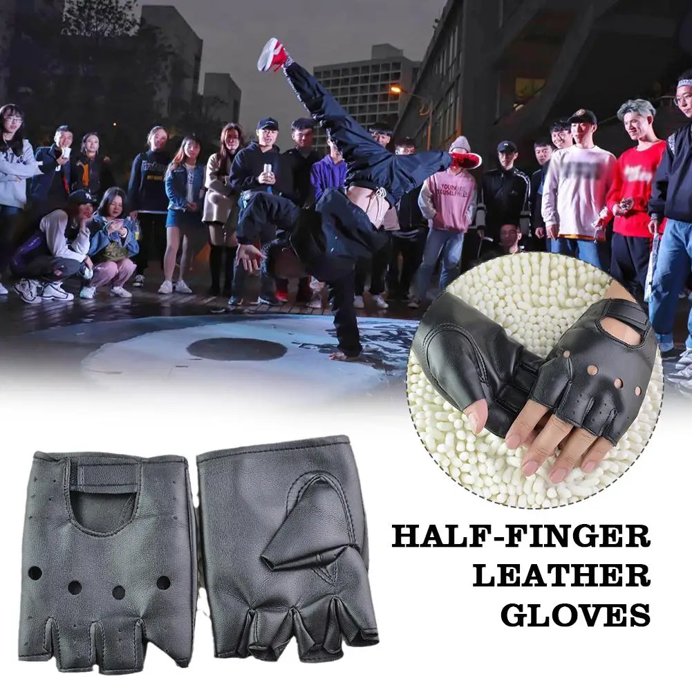 

Men's Street Dance Half Finger Leather Gloves Nightclub Dance Style Dance Rivet Performance Pole Glove Star Non Q3I8