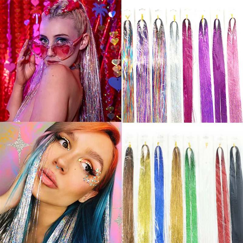 Hair Extension Glitter Hair Tinsel Straight Ponytail Hair False Synthetic Sparkle Shiny Styling Tool New Braiders - AliExpress