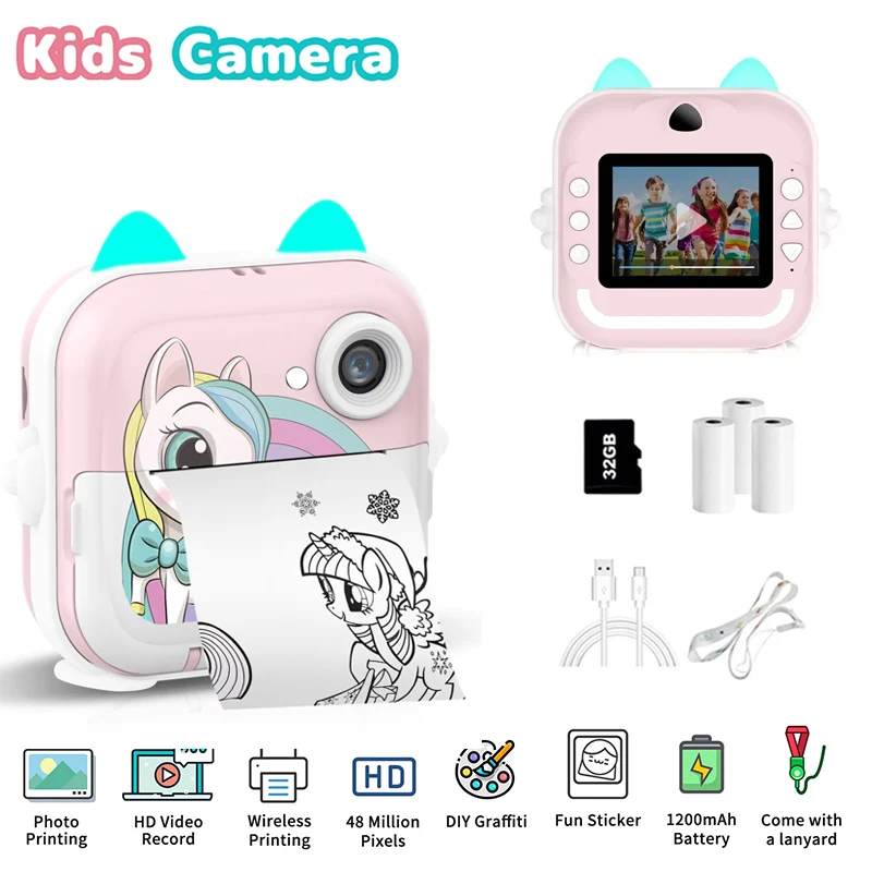 Digital Camera Mini Children Digital Camera For Photography Instant Print Photo Kids Camera Thermal Paper Printer Video Educational Toys Gift