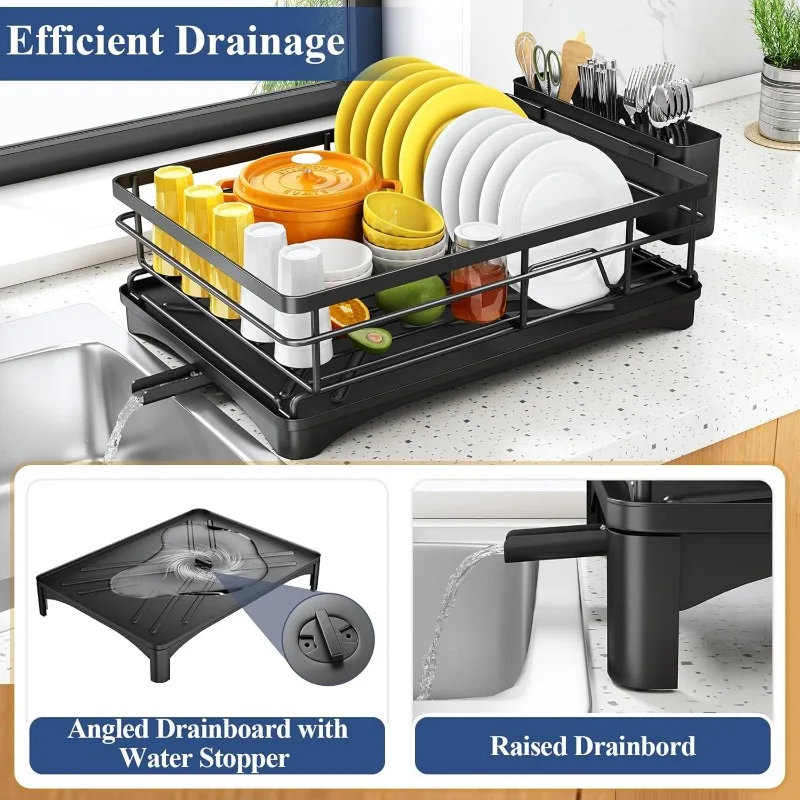 Dish Drying Rack for Kitchen Counter - Large Dish Rack with Drainboard, Rustproof Dish Drainer with Utensil Holder for Sink 3