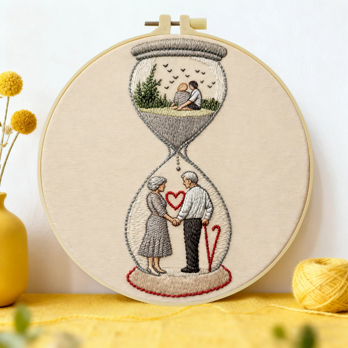 1 Stück 20X20CM/15X15CM 7,87/6,3 Zoll Sanduhr-Stickerei-Starter-Kit DIY-Kit DIY-Stickerei-Set Handarbeiten Malerei