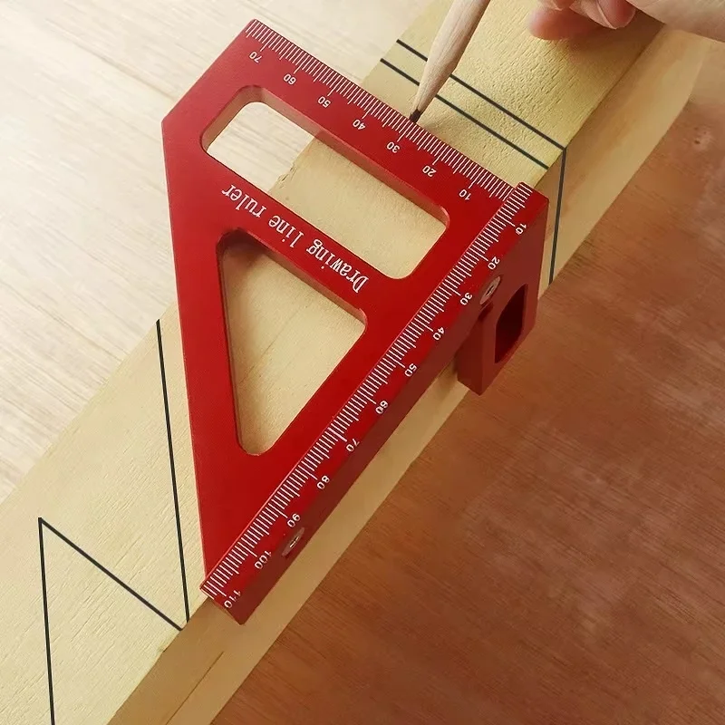 Aluminum Alloy Red Miter Triangle Ruler 45&deg; 90&deg; Woodworking Square Protractor 3D Multi Angle Layout Measuring Tools digital angle protractor angle measuring tool angle protractor woodworking measuring tool