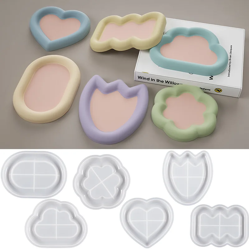 실리콘 몰드 DIY 보석 진열대, 송진 석고 시멘트 몰드, 둥근 꽃 구름 하트 모양 접시, 홈 데코