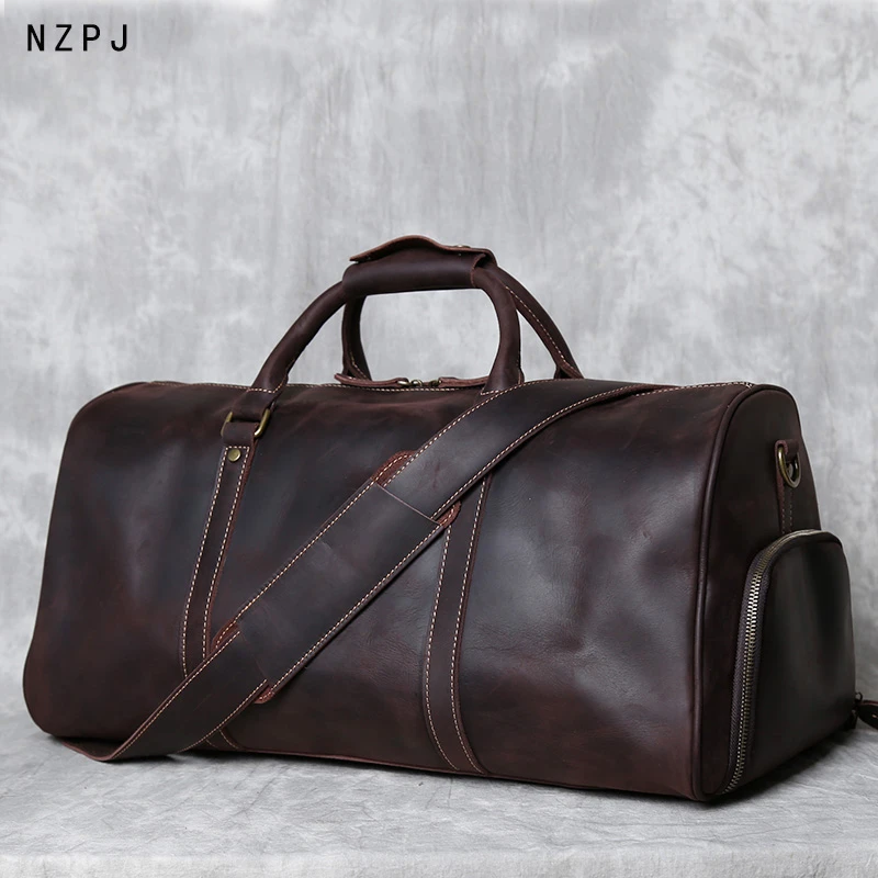 Retro Men's Leather Travel Bag Top Layer Cowhide Large Capacity Travel