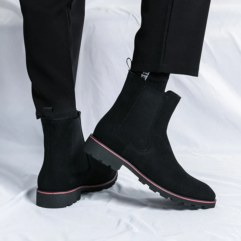 Winter Men's Luxury Suede Leather Chelsea Boots Fashion Dress Boots Men Elastic Band Ankle Handsome Male For Work