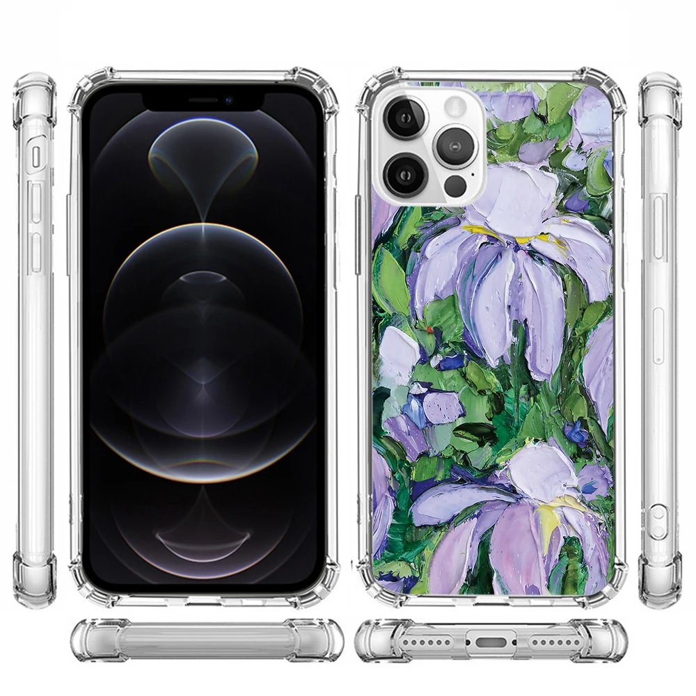 Purple Art Flower Phone Case For iPhone 15 14 13 12 11 Pro X