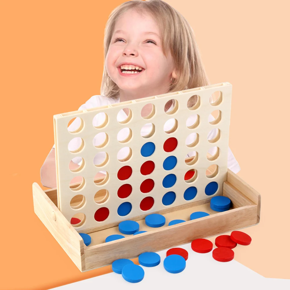 4 in A Row Wooden Connect Board Game Wood Connect Game Four in A Row Family Board Classic Strategy for Kids and Adults