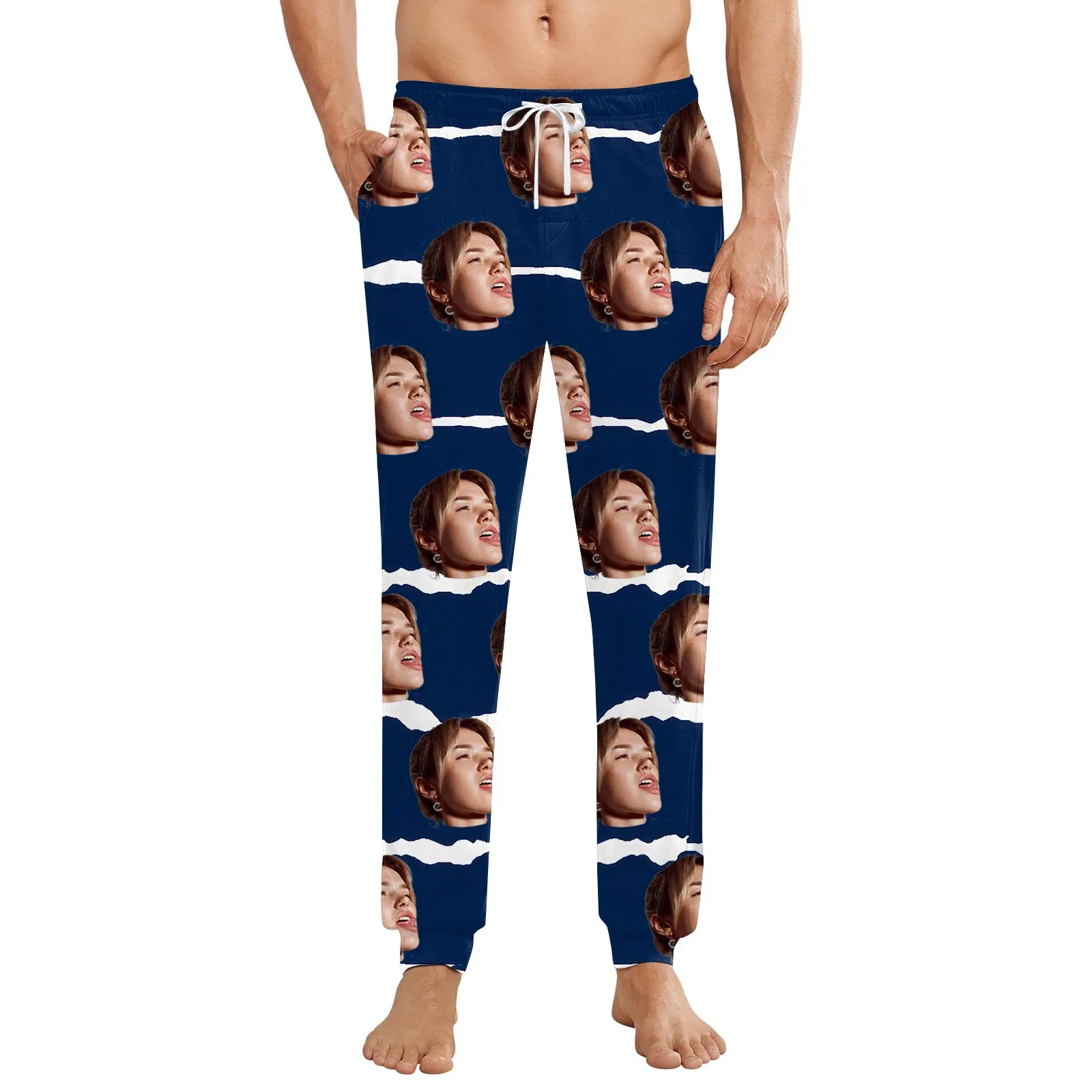 Customize A Product Exclusively For You Men'S Casual Home Diy Custom Pajamas Pocket Drawstring Design Casual Trousers 5