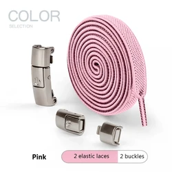 Elastic No-Tie Press Lock Shoelaces - 8mm Wide Flat for Kids and Adult Sneakers (Pink)