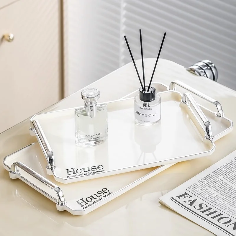 Plastic Storage Tray With Handles Dessert Plate Nut Fruit Cake Tray Home Tea Desktop Cosmetic Jewelry Serving
