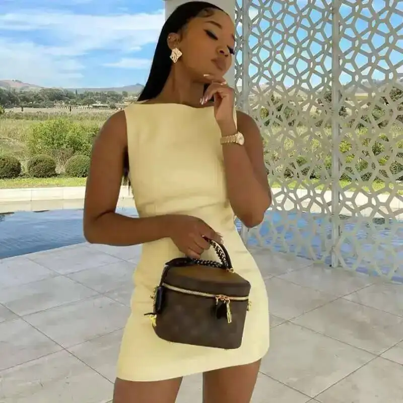 Avrilyaan doppio strato tessuto corto sottile vestito Sexy donna 2024 elegante vestito da partito senza maniche aderente Mini abito estivo Vestidos 3