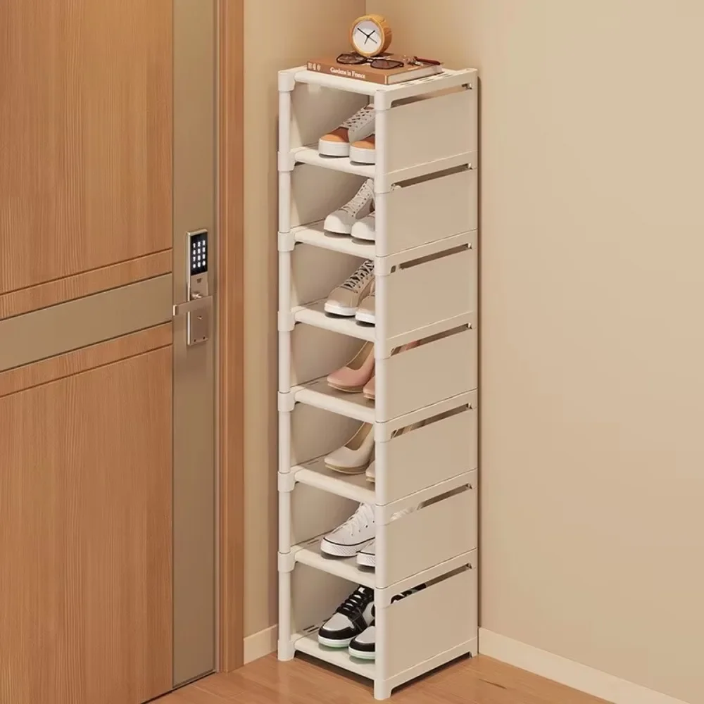 Shoe Rack 5-8 Layer Metal Multi-Layer Stackable Adjustable Simple Shoe Cabinet with Compartment Cloth for Wall Corner Entrance
